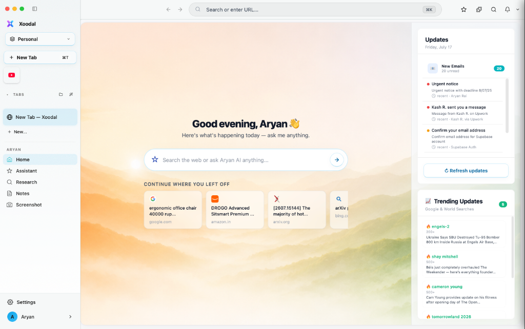 Xoodal browser in action